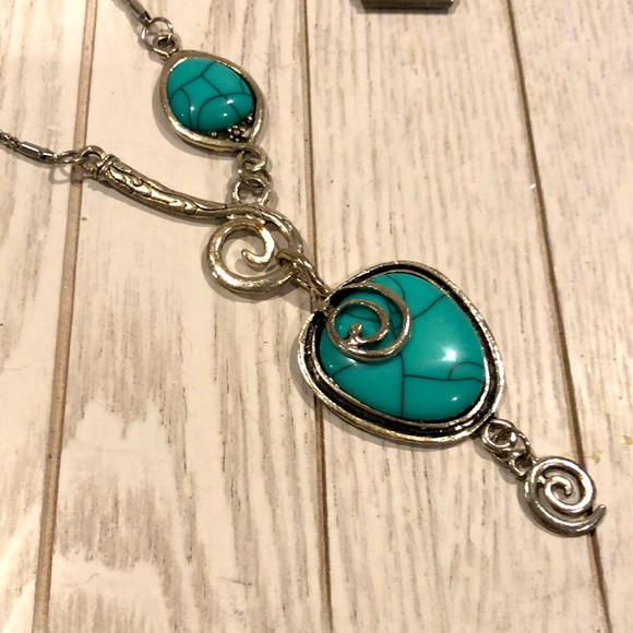 Silver and Turquoise Boho Statement Necklace - Picture 2 of 4
